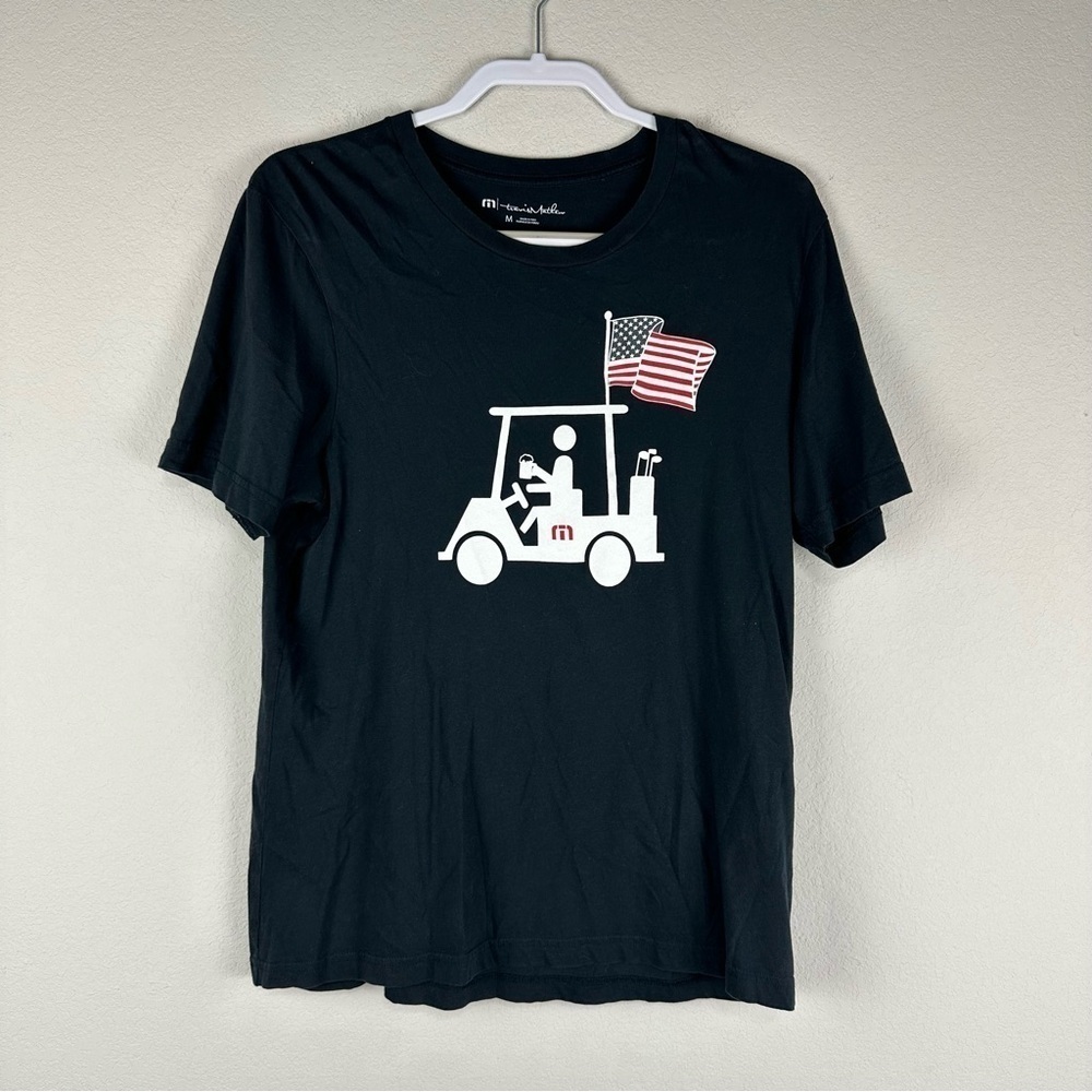 Travis Mathew Black Golf Cart American Flag Graphic Short Sleeve Shirt Medium